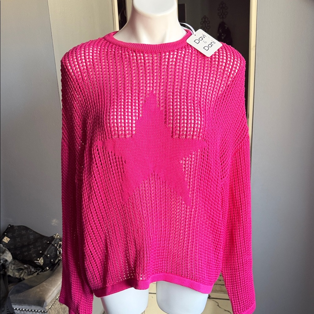 Pink Star Mesh Sweater